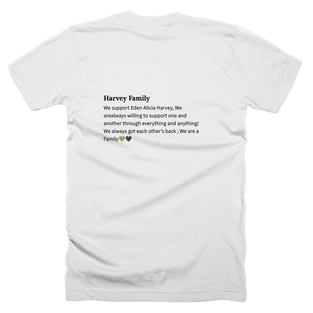 T-shirt with a definition of 'Harvey Family' printed on the back