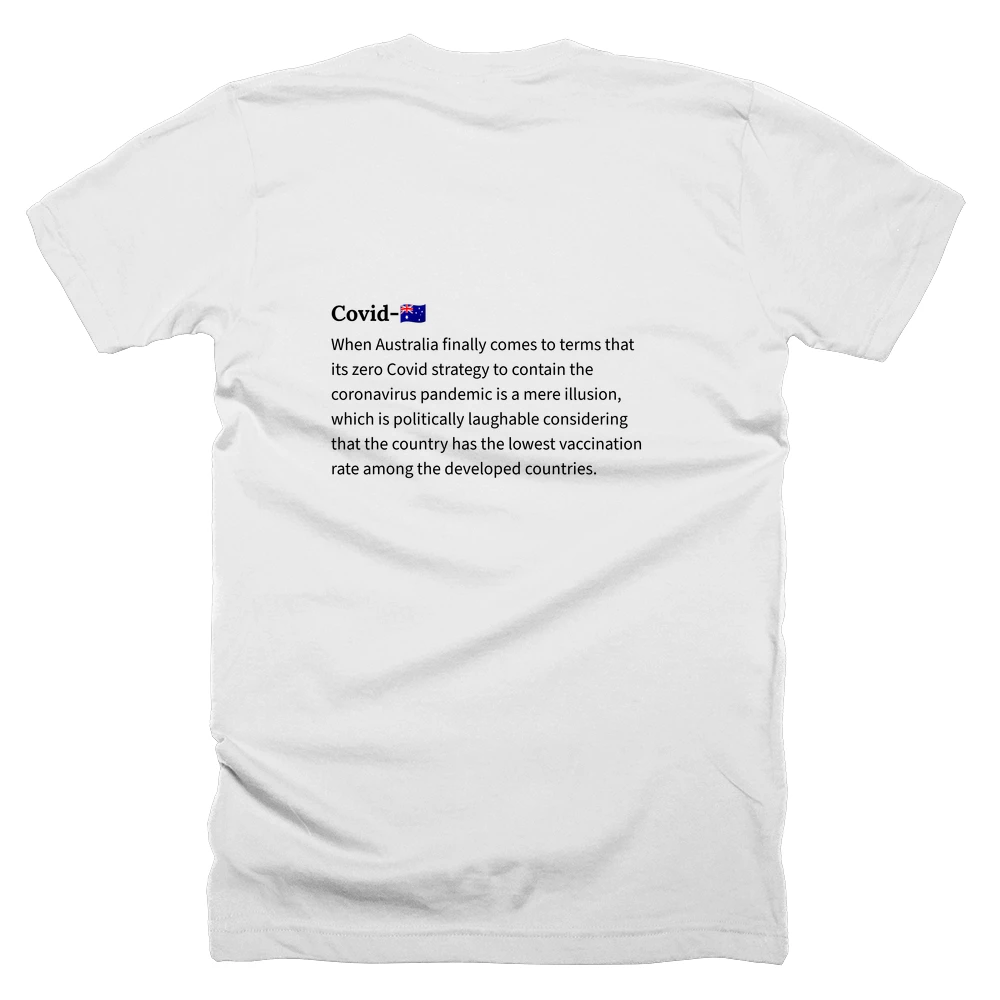 T-shirt with a definition of 'Covid-🇦🇺' printed on the back