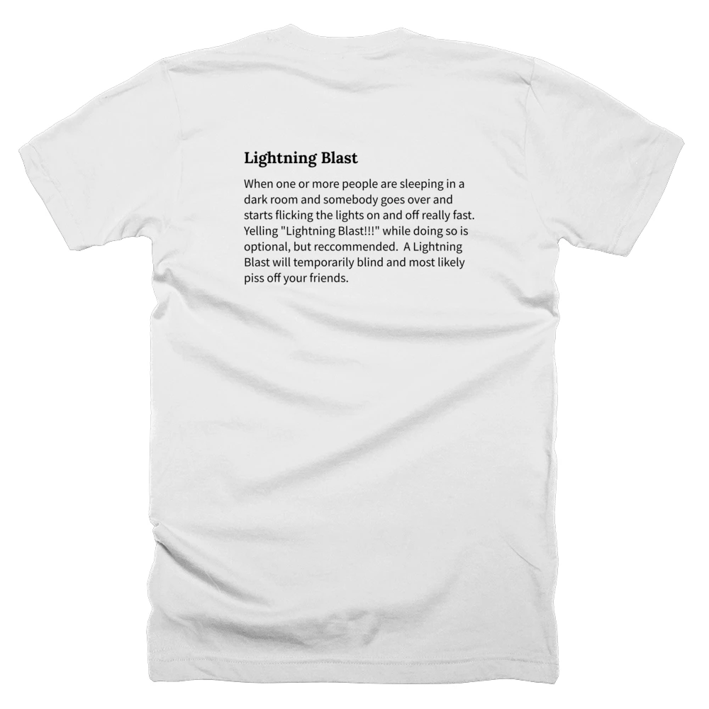 T-shirt with a definition of 'Lightning Blast' printed on the back