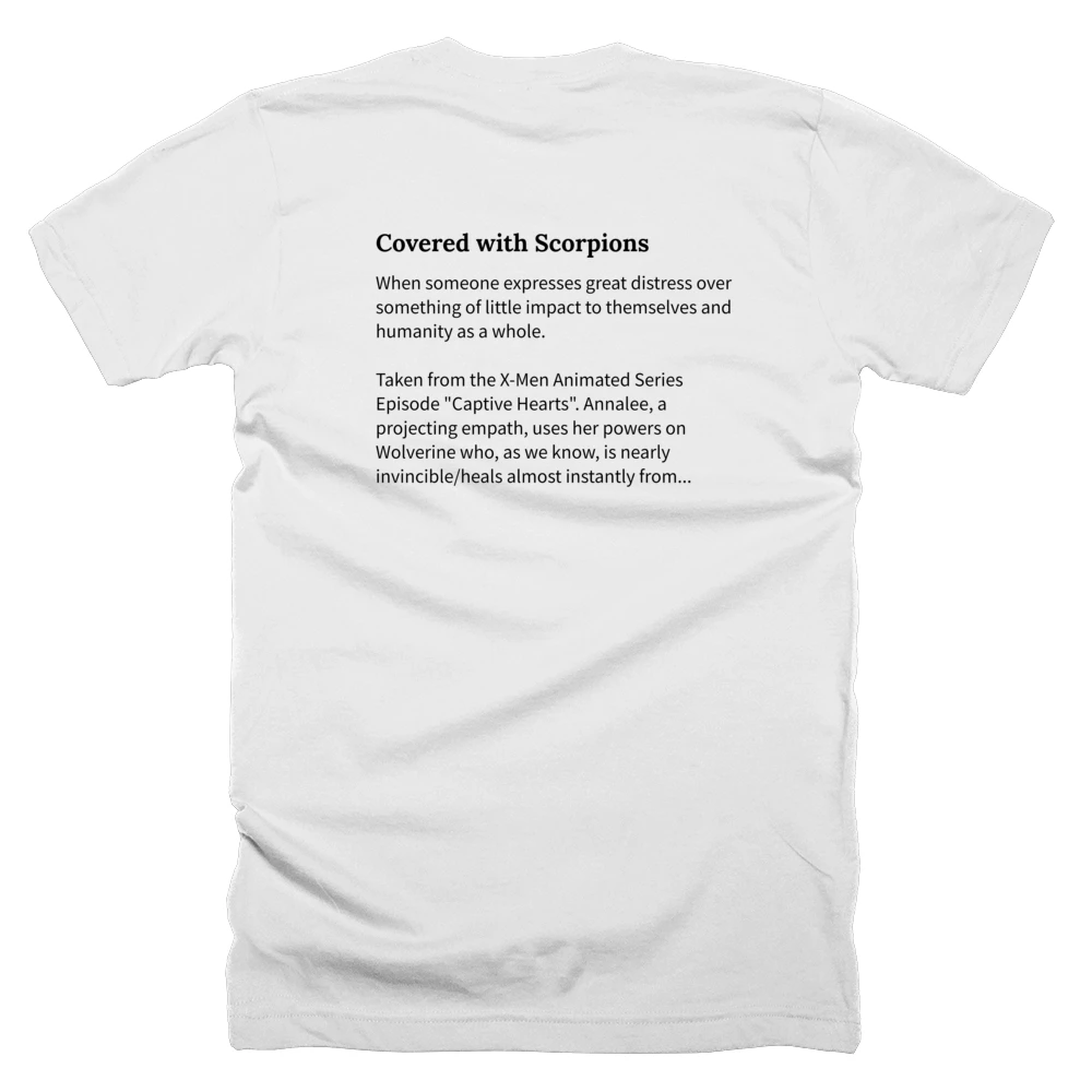 T-shirt with a definition of 'Covered with Scorpions' printed on the back