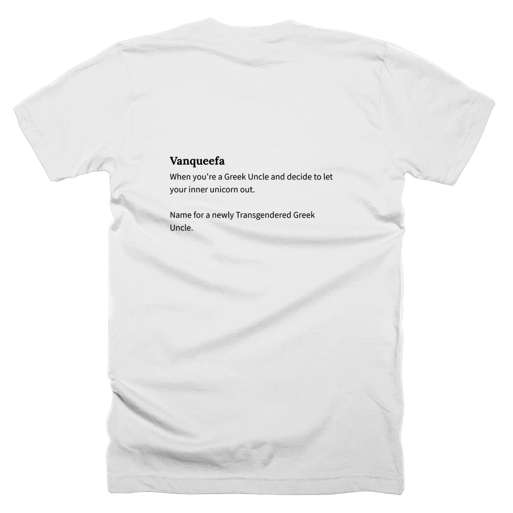 T-shirt with a definition of 'Vanqueefa' printed on the back