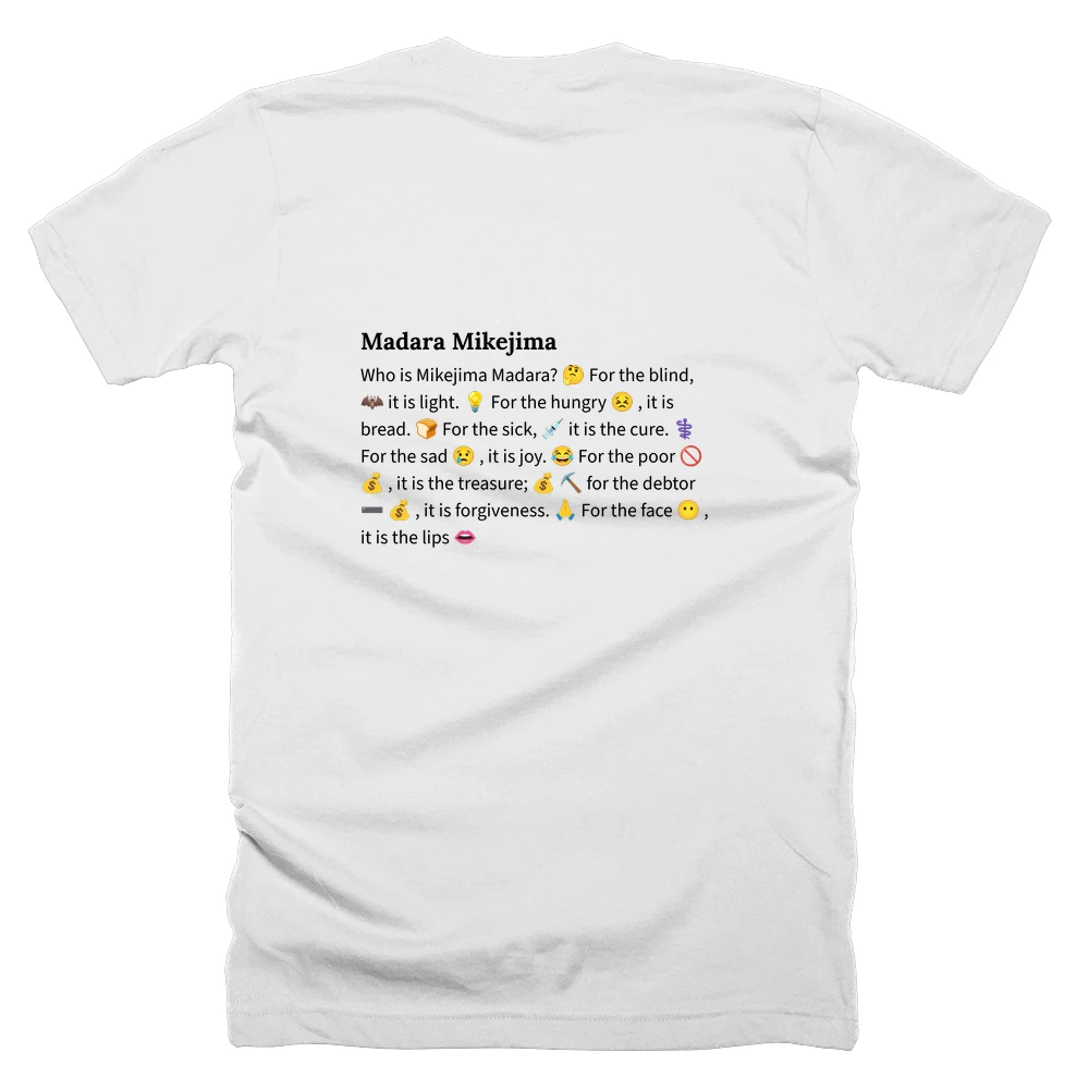 T-shirt with a definition of 'Madara Mikejima' printed on the back