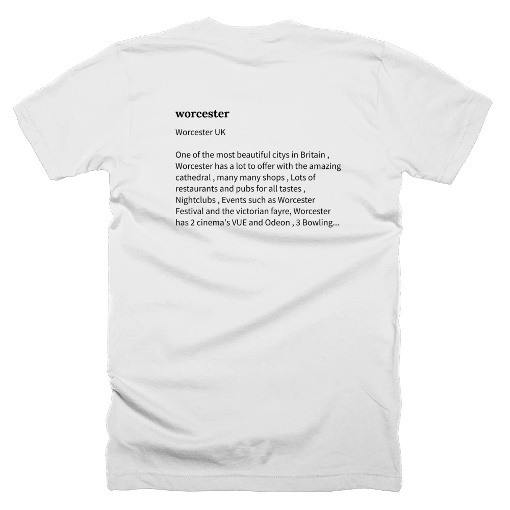 T-shirt with a definition of 'worcester' printed on the back