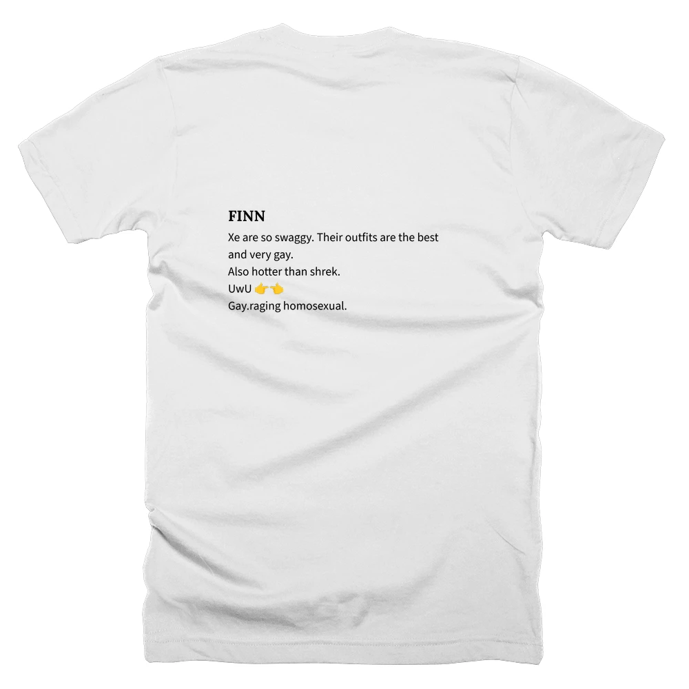 T-shirt with a definition of 'FINN' printed on the back