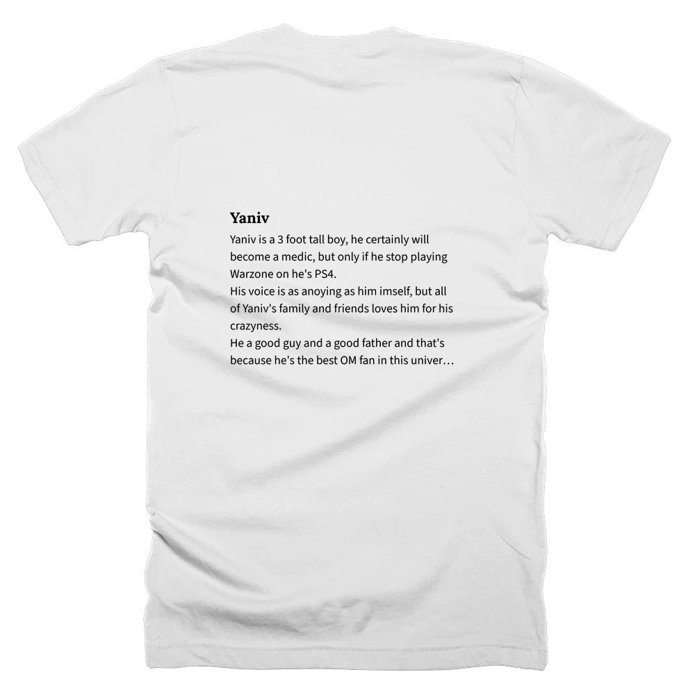 T-shirt with a definition of 'Yaniv' printed on the back