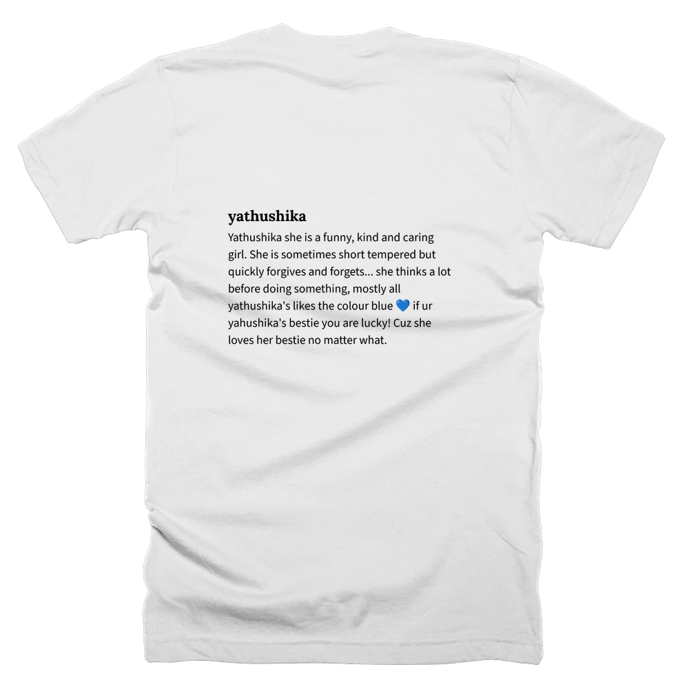 T-shirt with a definition of 'yathushika' printed on the back
