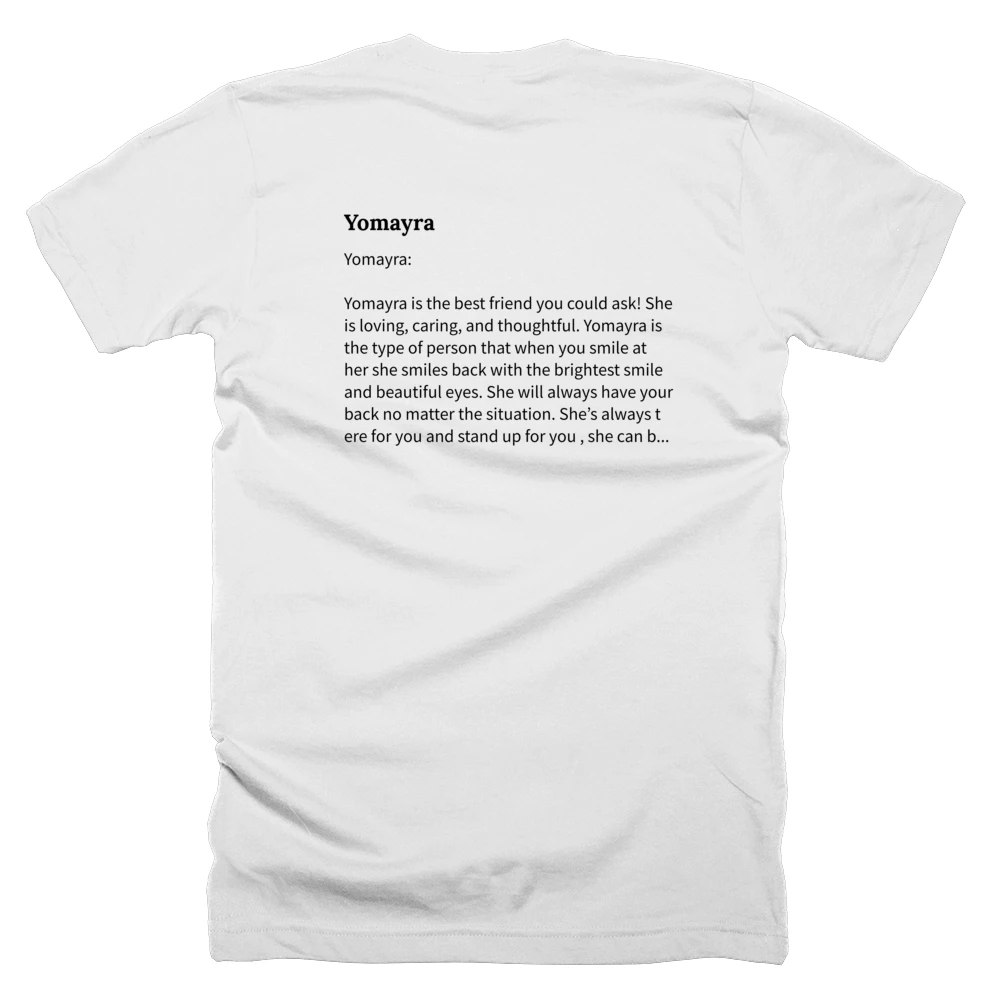 T-shirt with a definition of 'Yomayra' printed on the back