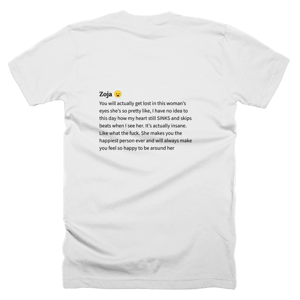 T-shirt with a definition of 'Zoja 😦' printed on the back