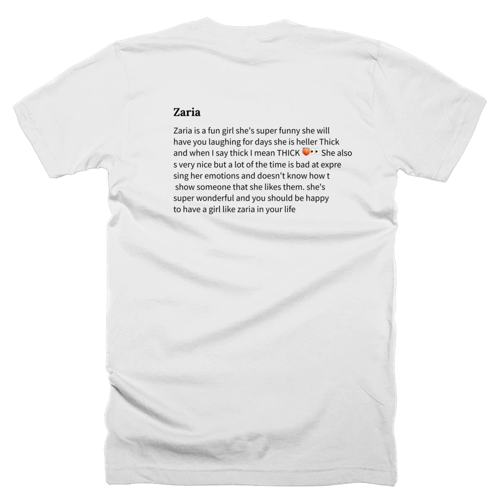 T-shirt with a definition of 'Zaria' printed on the back