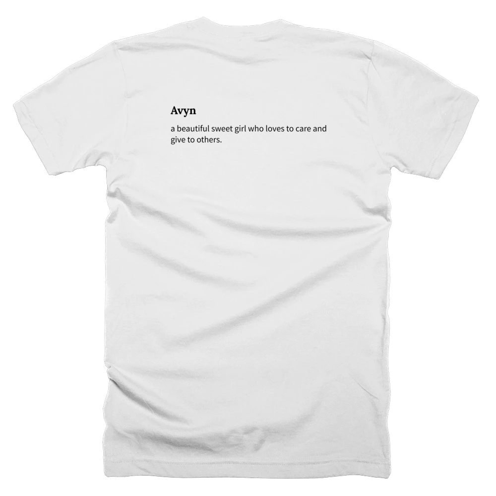 T-shirt with a definition of 'Avyn' printed on the back