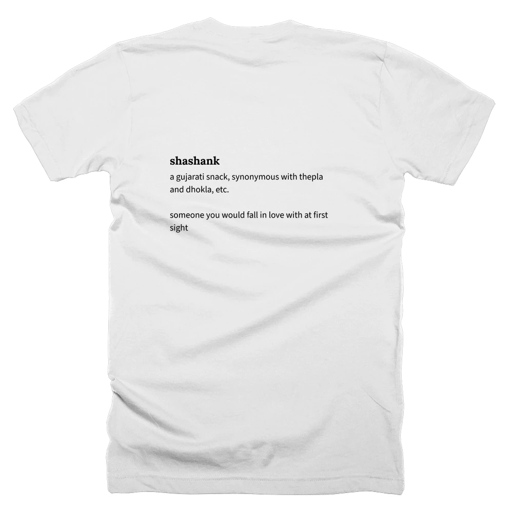 T-shirt with a definition of 'shashank' printed on the back