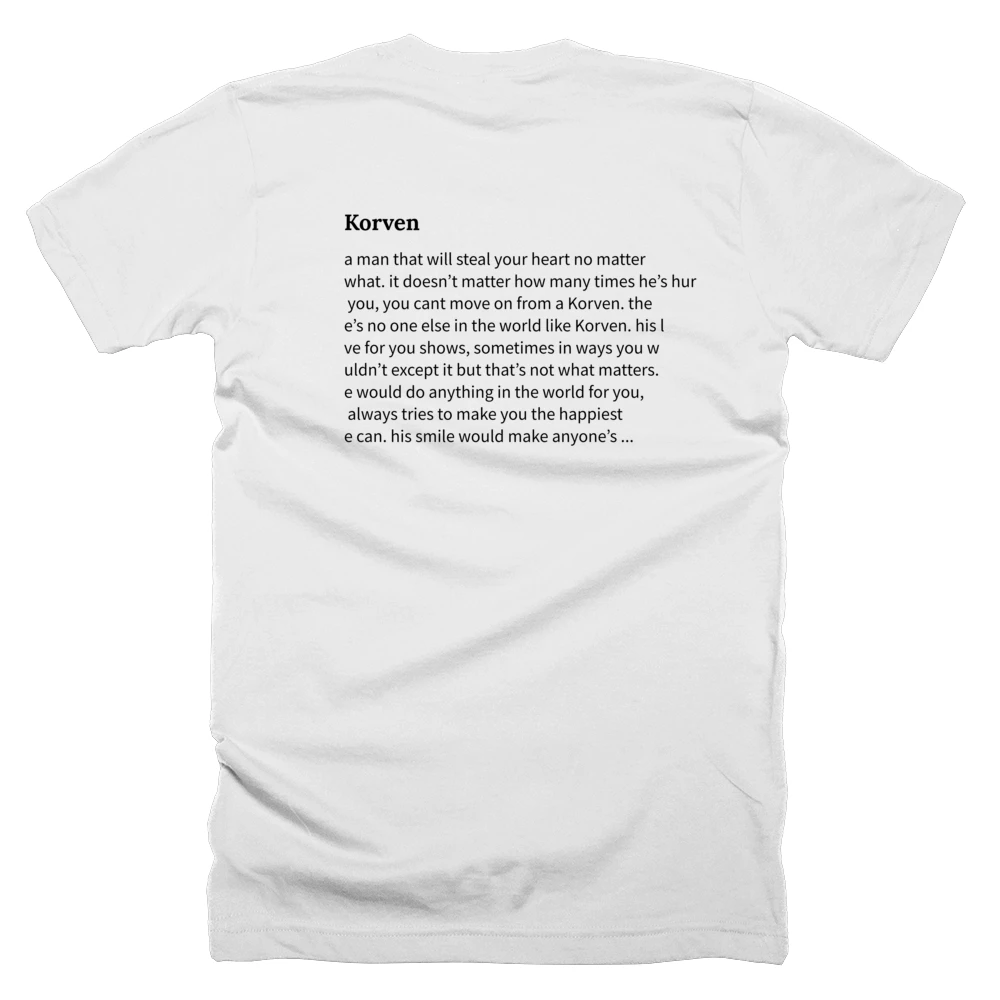 T-shirt with a definition of 'Korven' printed on the back