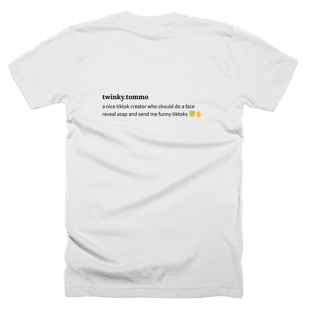 T-shirt with a definition of 'twinky.tommo' printed on the back