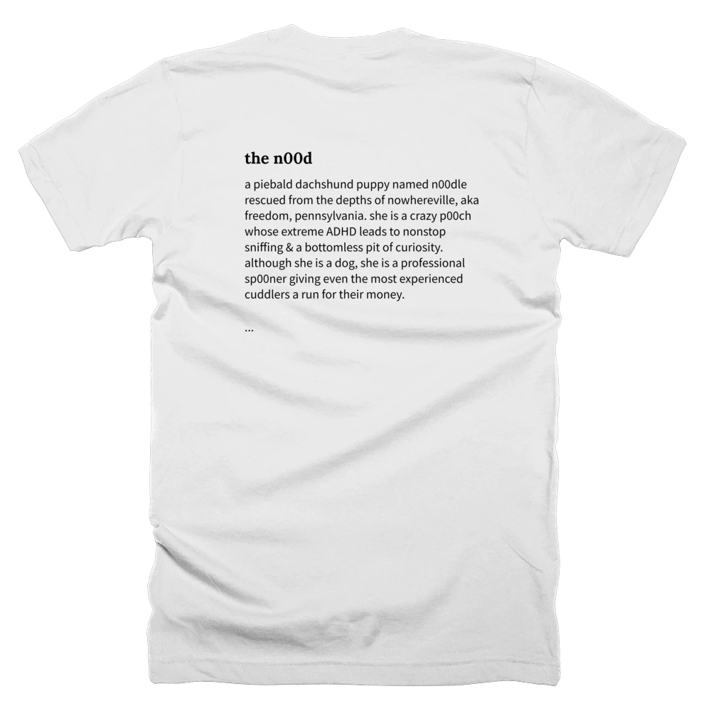 T-shirt with a definition of 'the n00d' printed on the back
