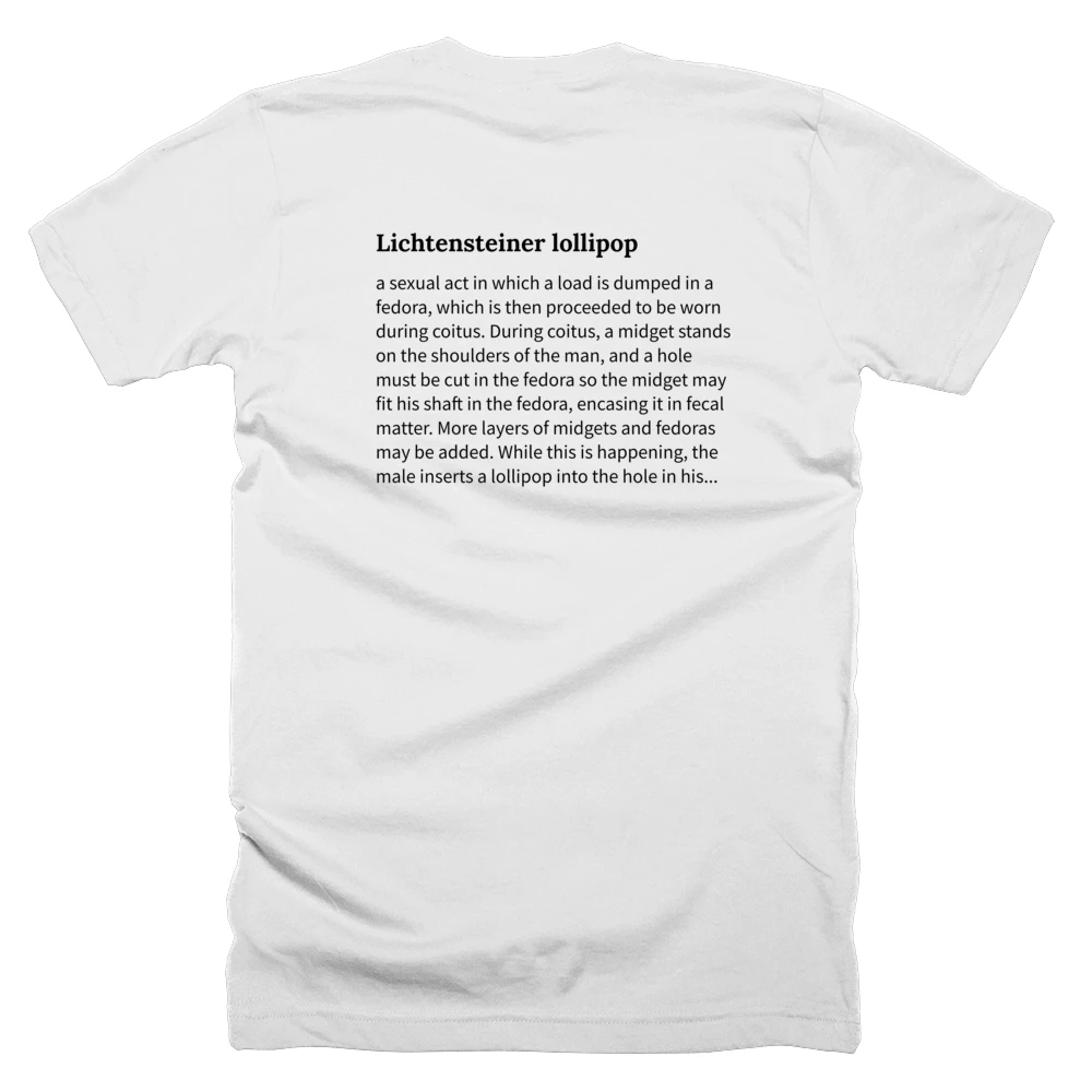 T-shirt with a definition of 'Lichtensteiner lollipop' printed on the back