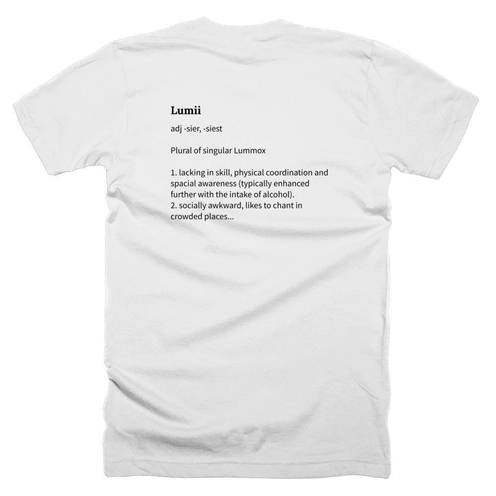 T-shirt with a definition of 'Lumii' printed on the back