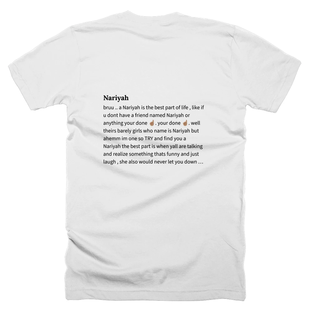 T-shirt with a definition of 'Nariyah' printed on the back