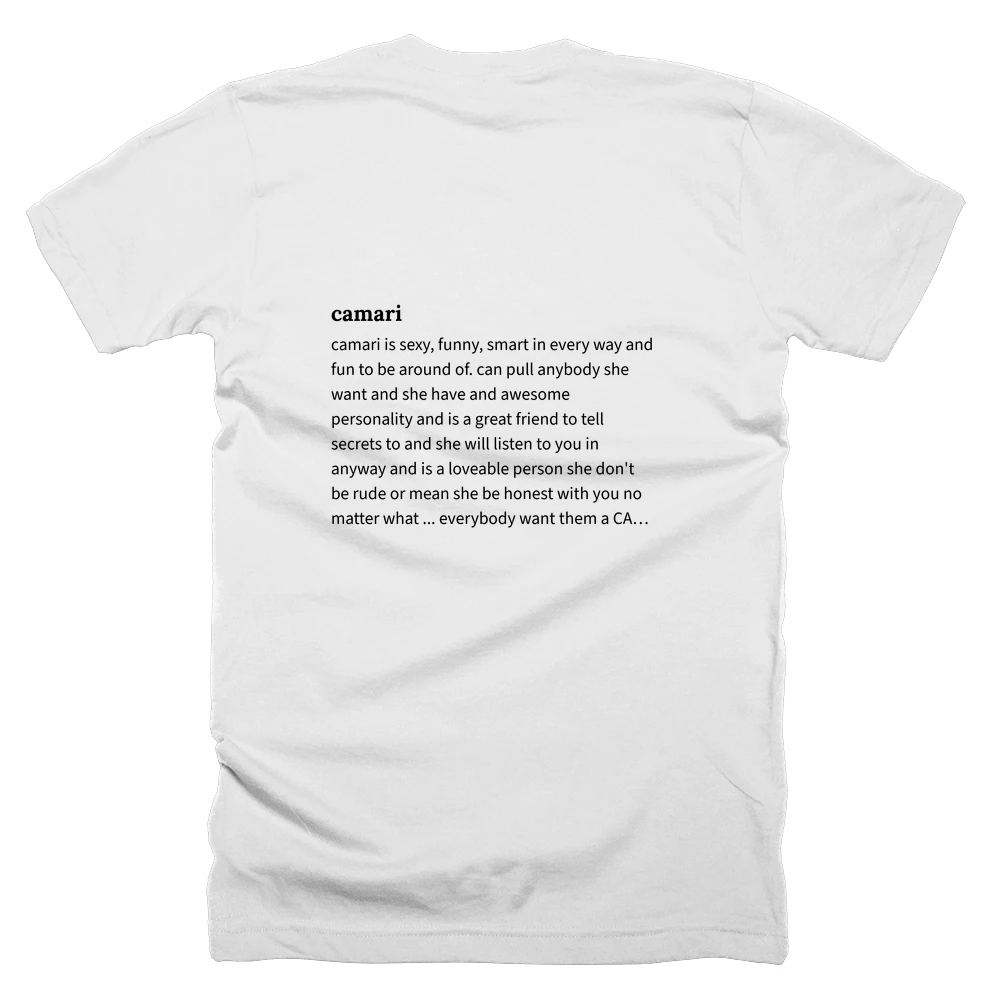 T-shirt with a definition of 'camari' printed on the back