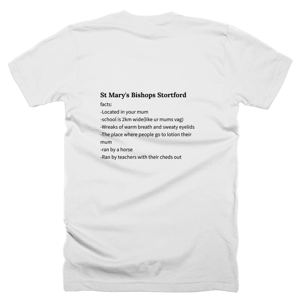 T-shirt with a definition of 'St Mary's Bishops Stortford' printed on the back