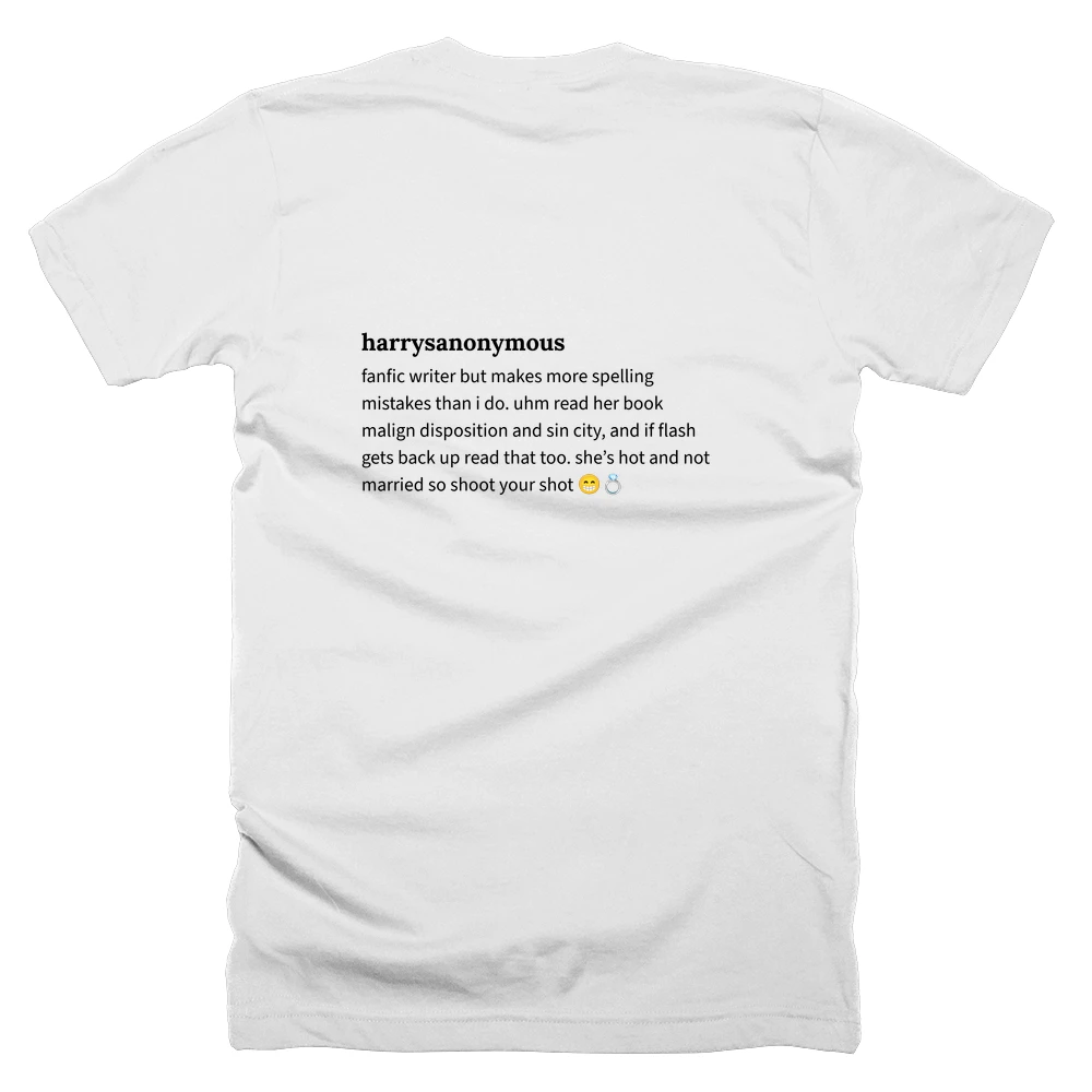 T-shirt with a definition of 'harrysanonymous' printed on the back