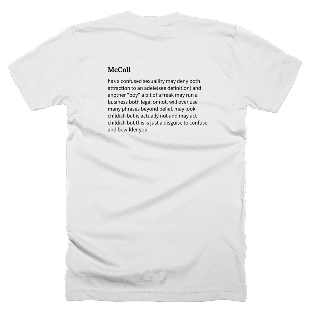 T-shirt with a definition of 'McColl' printed on the back