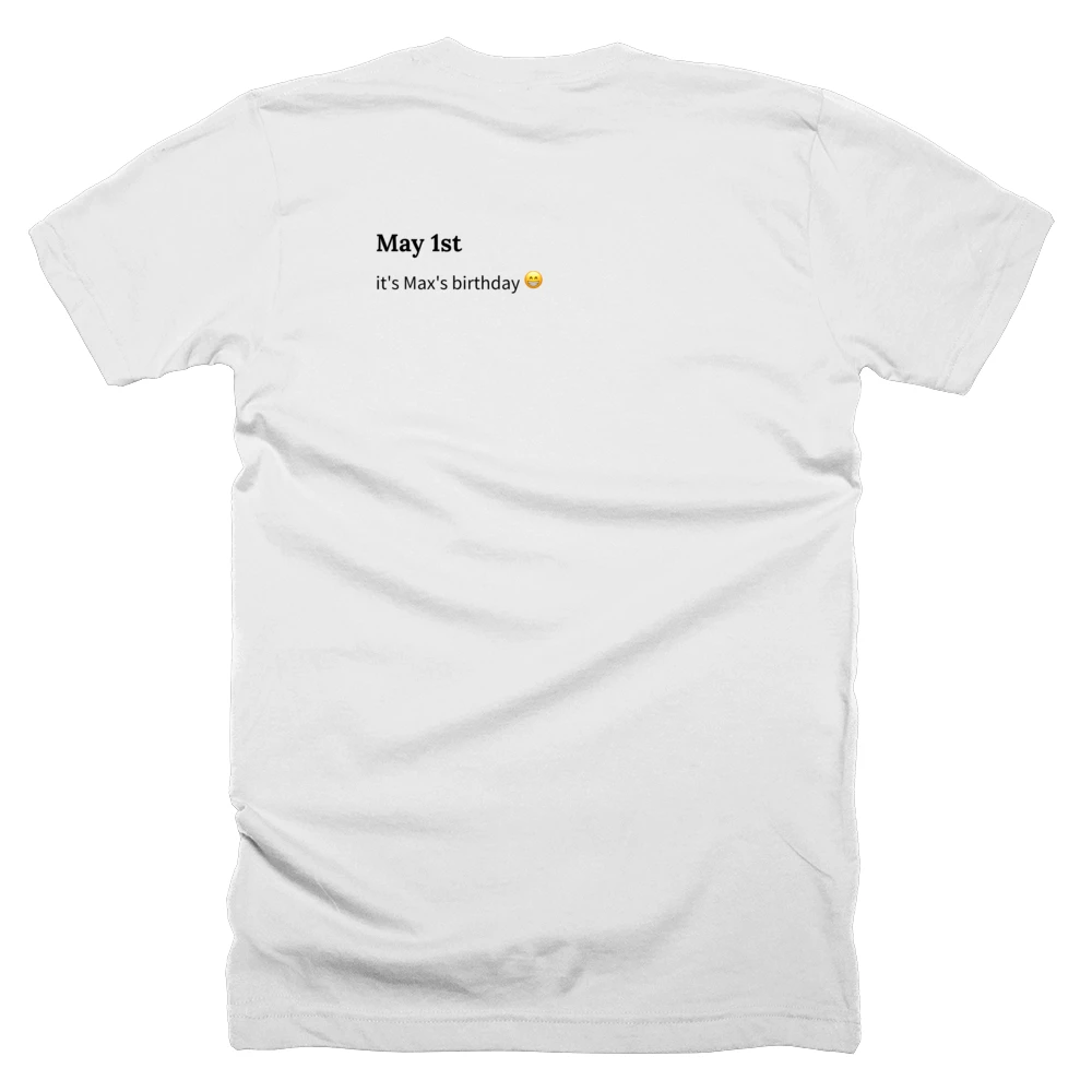 T-shirt with a definition of 'May 1st' printed on the back