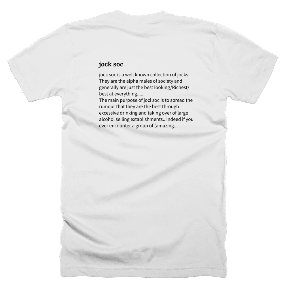 T-shirt with a definition of 'jock soc' printed on the back