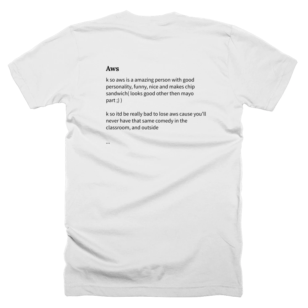 T-shirt with a definition of 'Aws' printed on the back