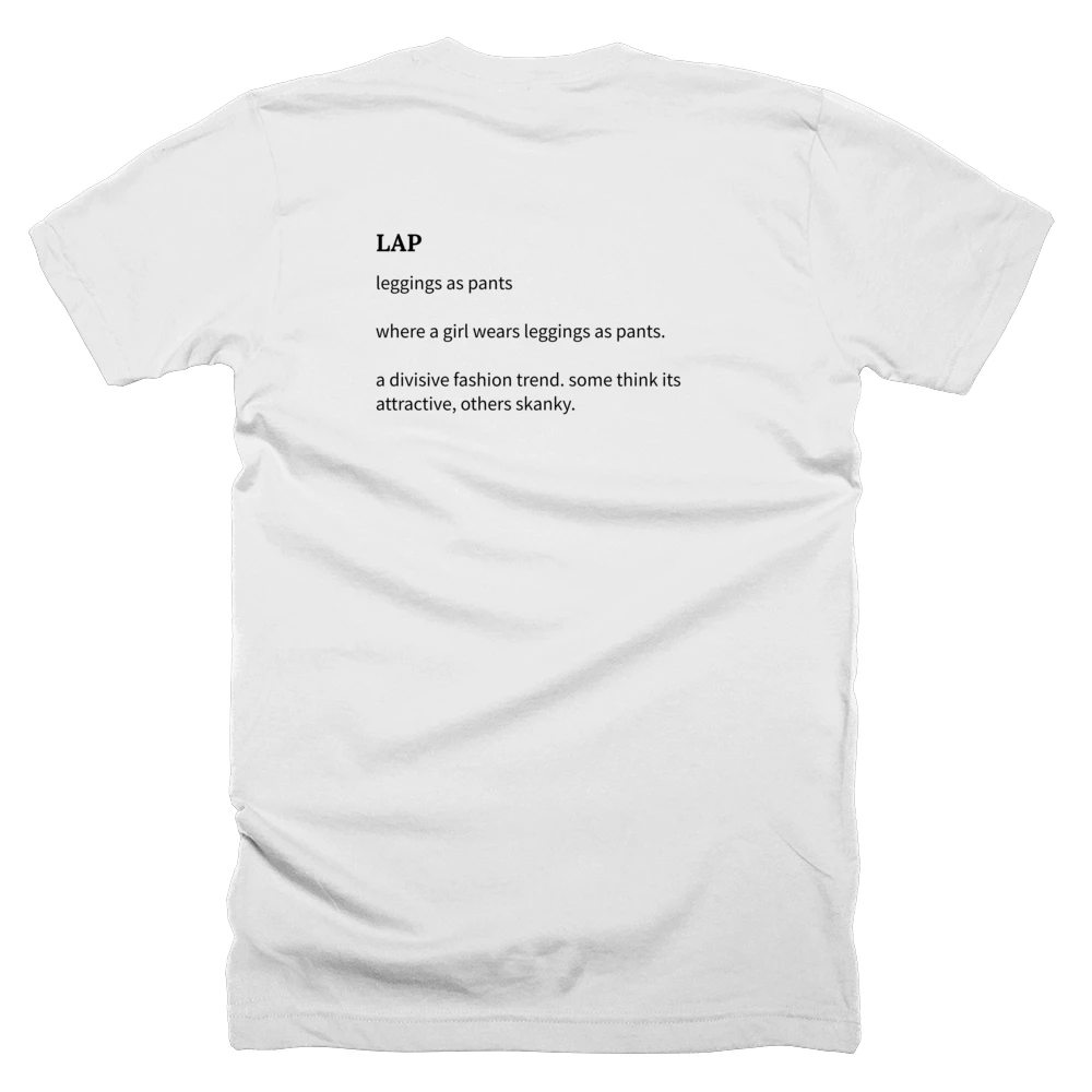 T-shirt with a definition of 'LAP' printed on the back
