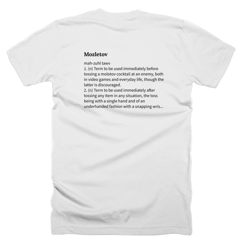 T-shirt with a definition of 'Mozletov' printed on the back