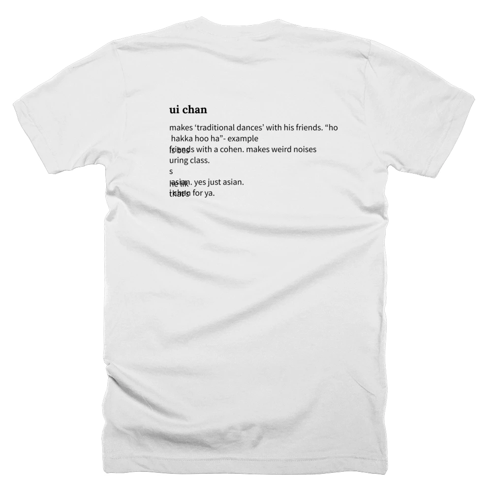 T-shirt with a definition of 'ui chan' printed on the back