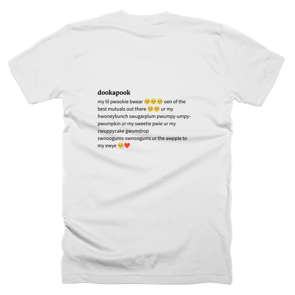 T-shirt with a definition of 'dookapook' printed on the back