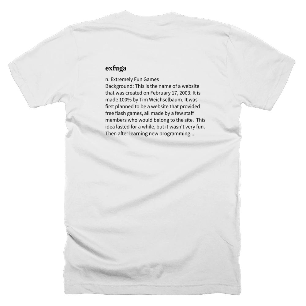 T-shirt with a definition of 'exfuga' printed on the back