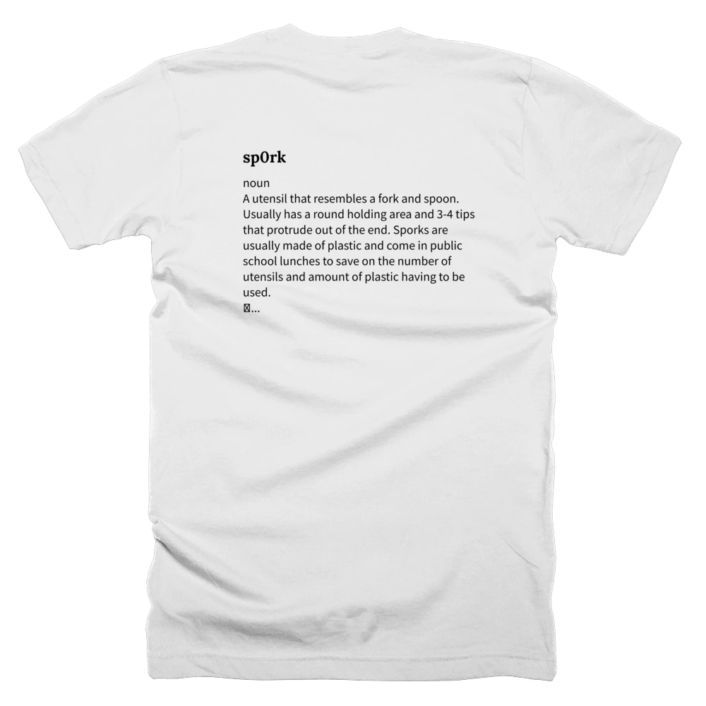 T-shirt with a definition of 'sp0rk' printed on the back