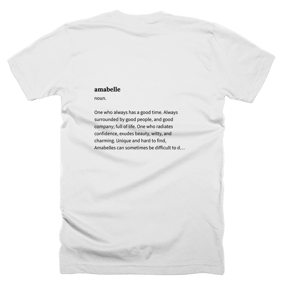 T-shirt with a definition of 'amabelle' printed on the back