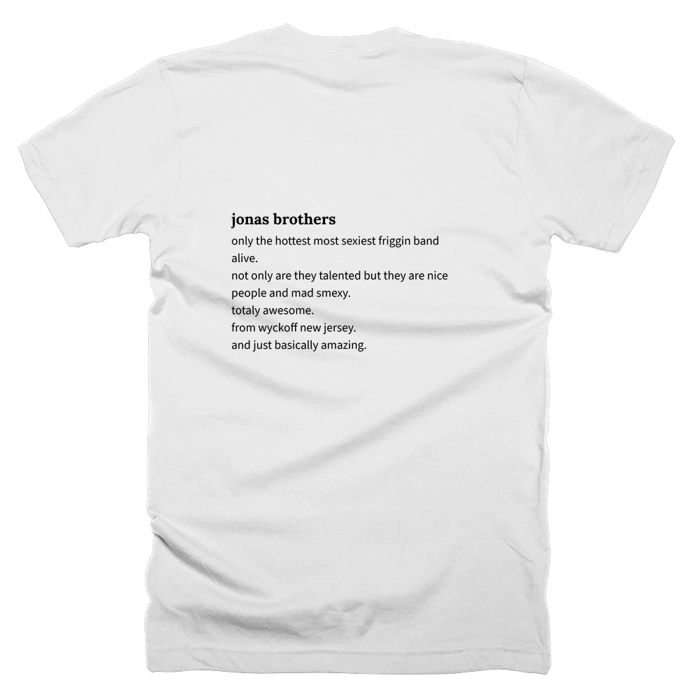 T-shirt with a definition of 'jonas brothers' printed on the back
