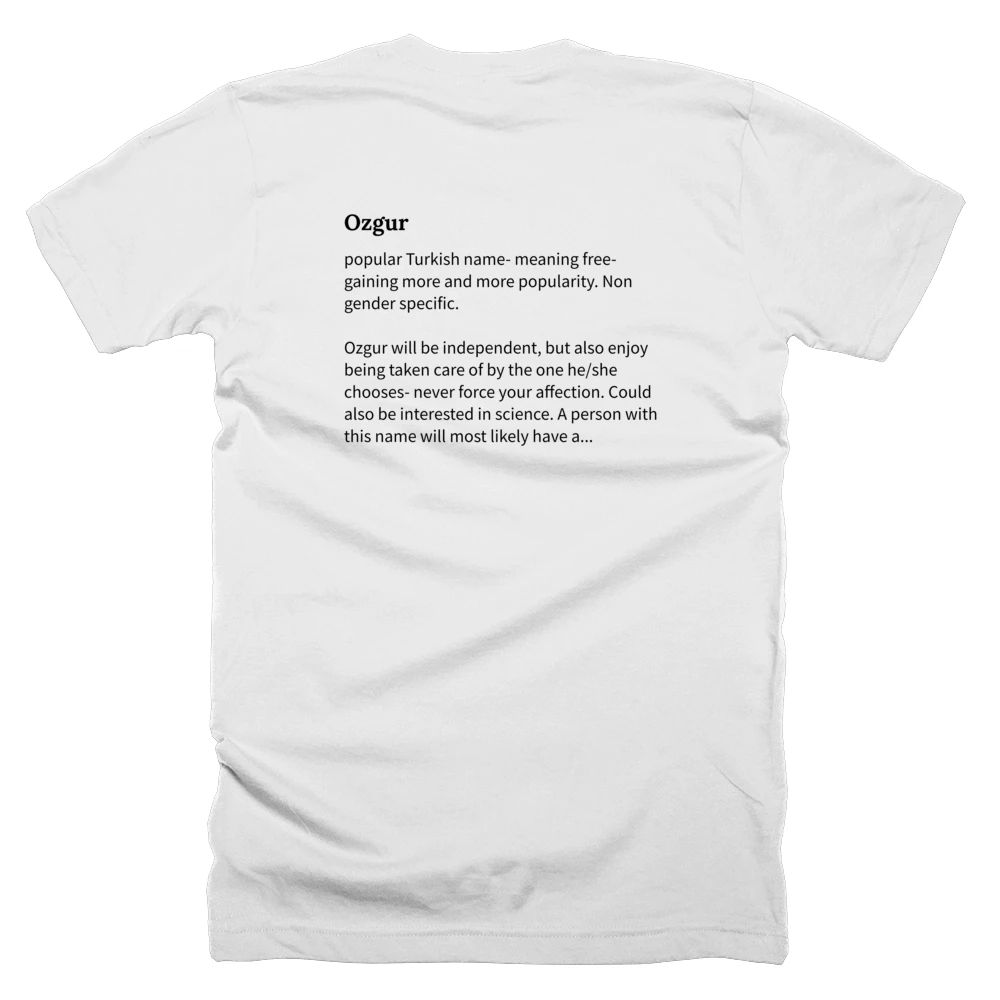 T-shirt with a definition of 'Ozgur' printed on the back
