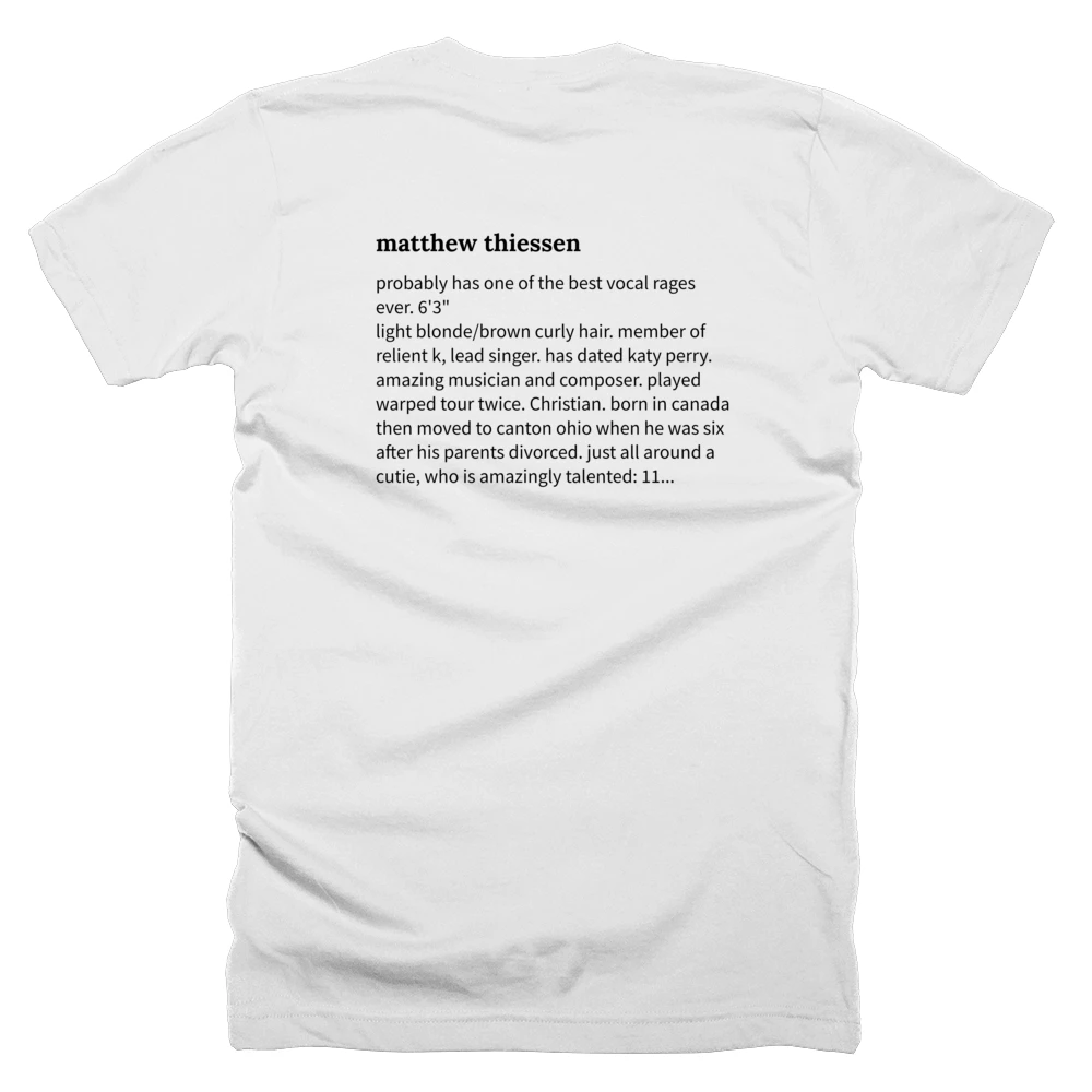 T-shirt with a definition of 'matthew thiessen' printed on the back
