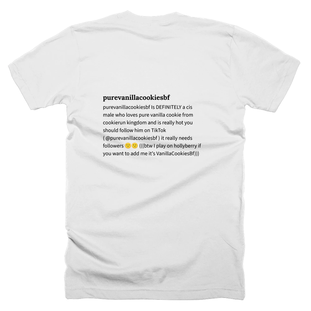 T-shirt with a definition of 'purevanillacookiesbf' printed on the back