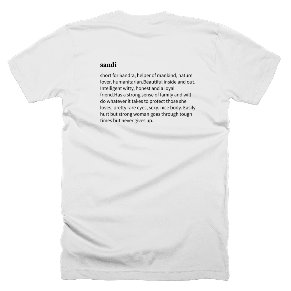 T-shirt with a definition of 'sandi' printed on the back