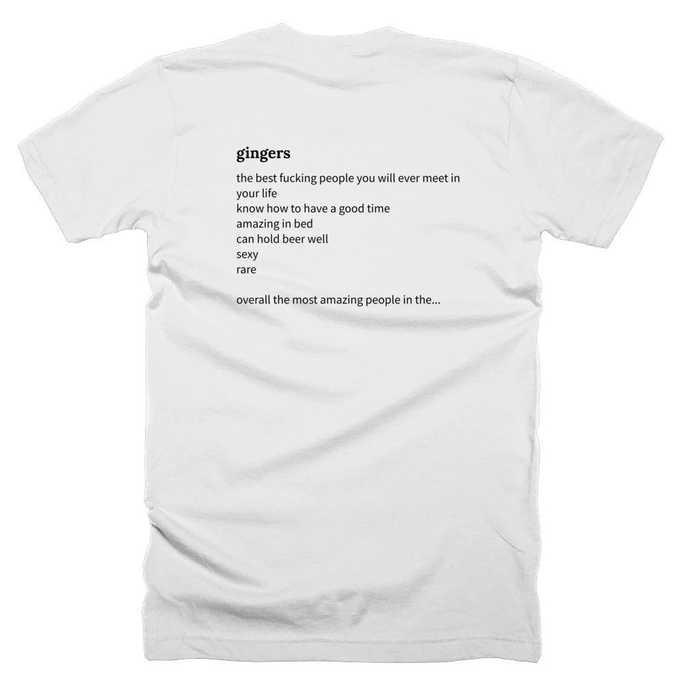 T-shirt with a definition of 'gingers' printed on the back