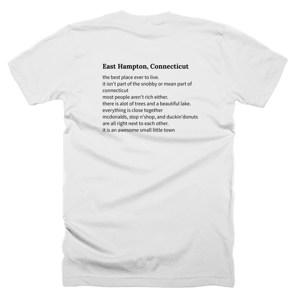 T-shirt with a definition of 'East Hampton, Connecticut' printed on the back
