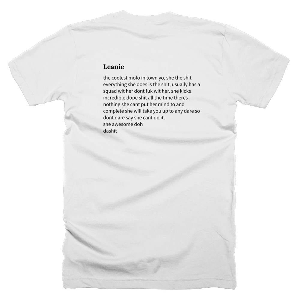 T-shirt with a definition of 'Leanie' printed on the back