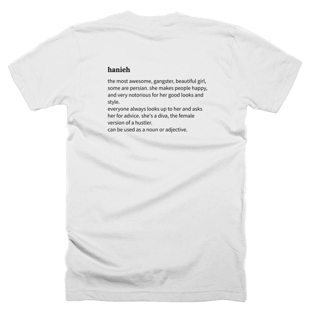 T-shirt with a definition of 'hanieh' printed on the back