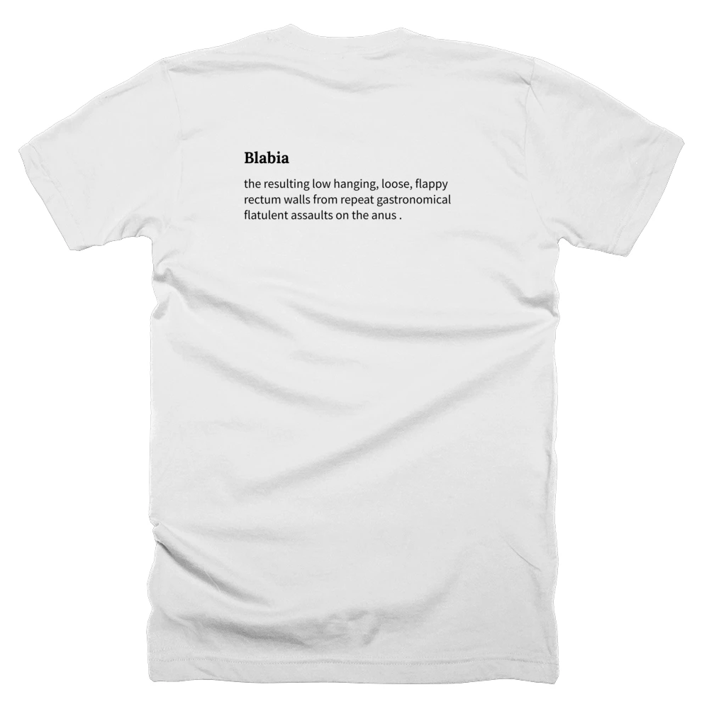 T-shirt with a definition of 'Blabia' printed on the back