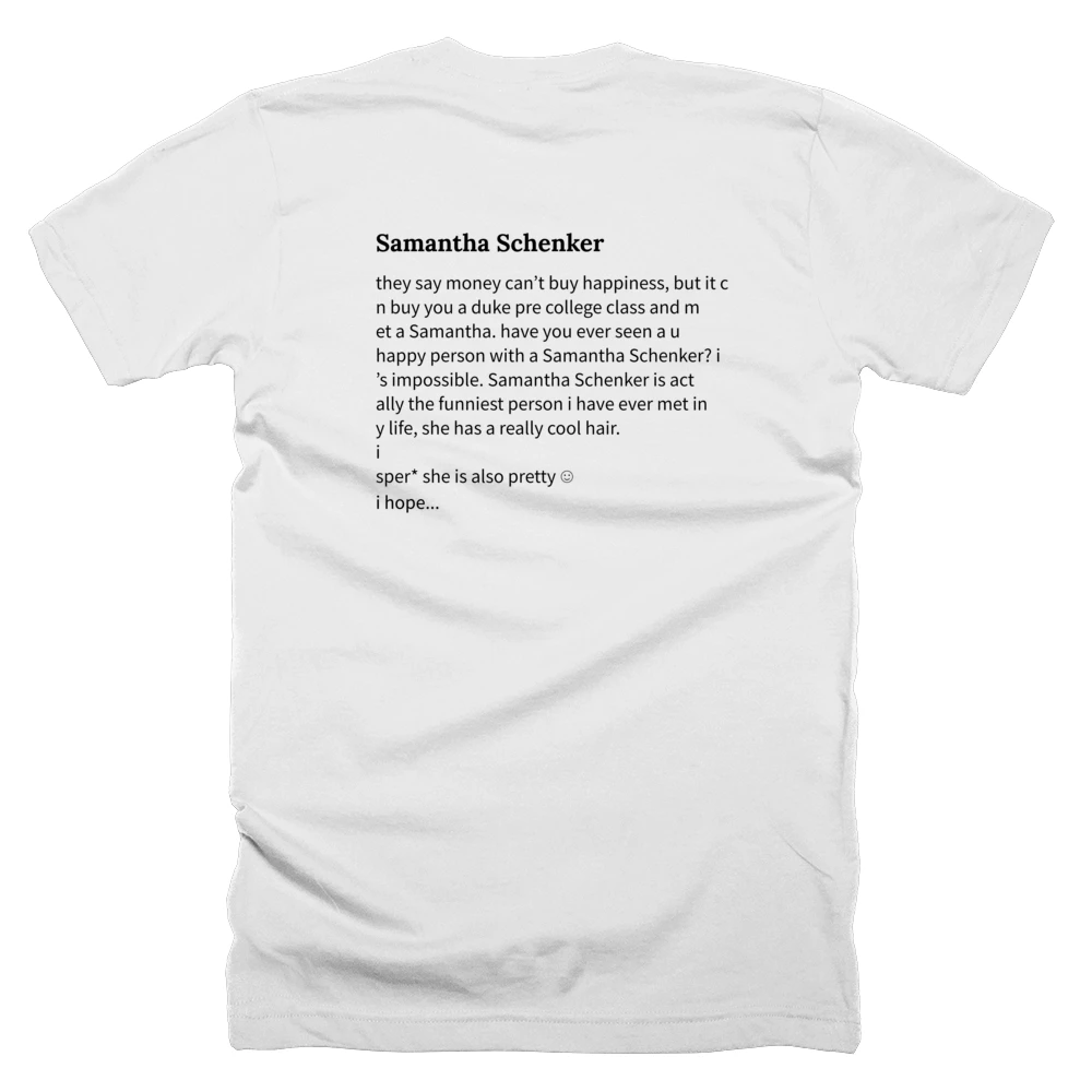 T-shirt with a definition of 'Samantha Schenker' printed on the back