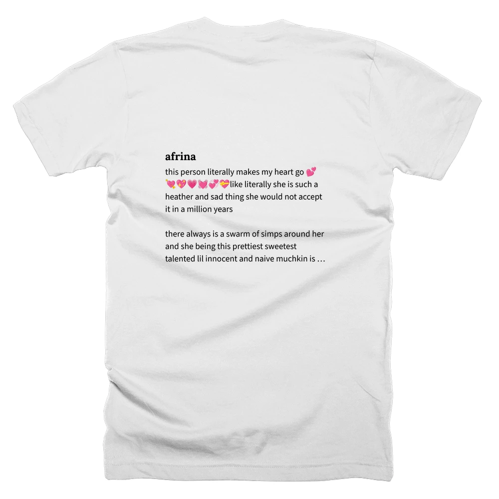 T-shirt with a definition of 'afrina' printed on the back