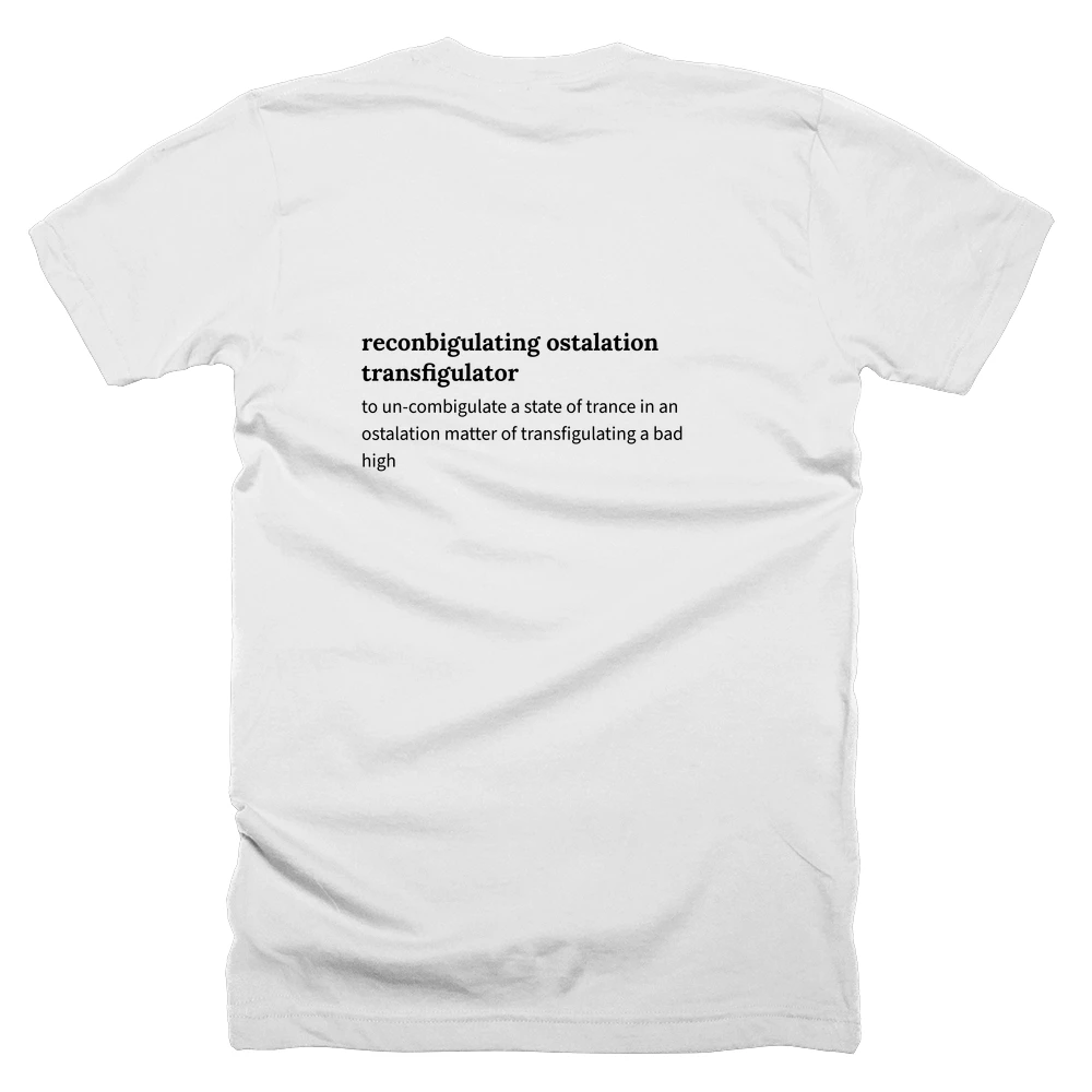 T-shirt with a definition of 'reconbigulating ostalation transfigulator' printed on the back