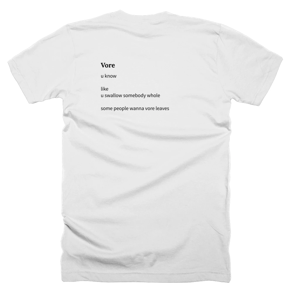 T-shirt with a definition of 'Vore' printed on the back