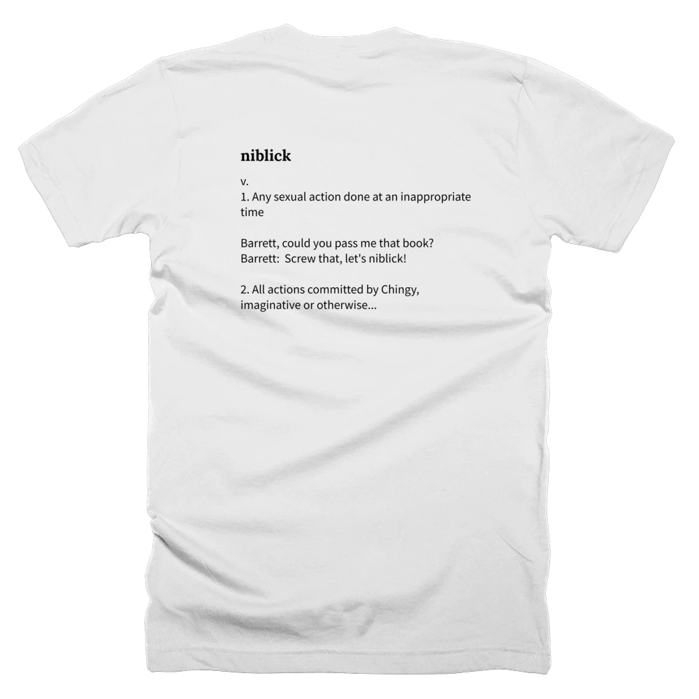 T-shirt with a definition of 'niblick' printed on the back